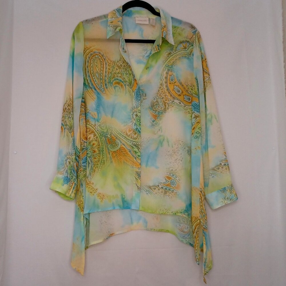 Women's Chico's Sheer‎ Lightweight V-Neck Long Sleeve Tunic Size 0
